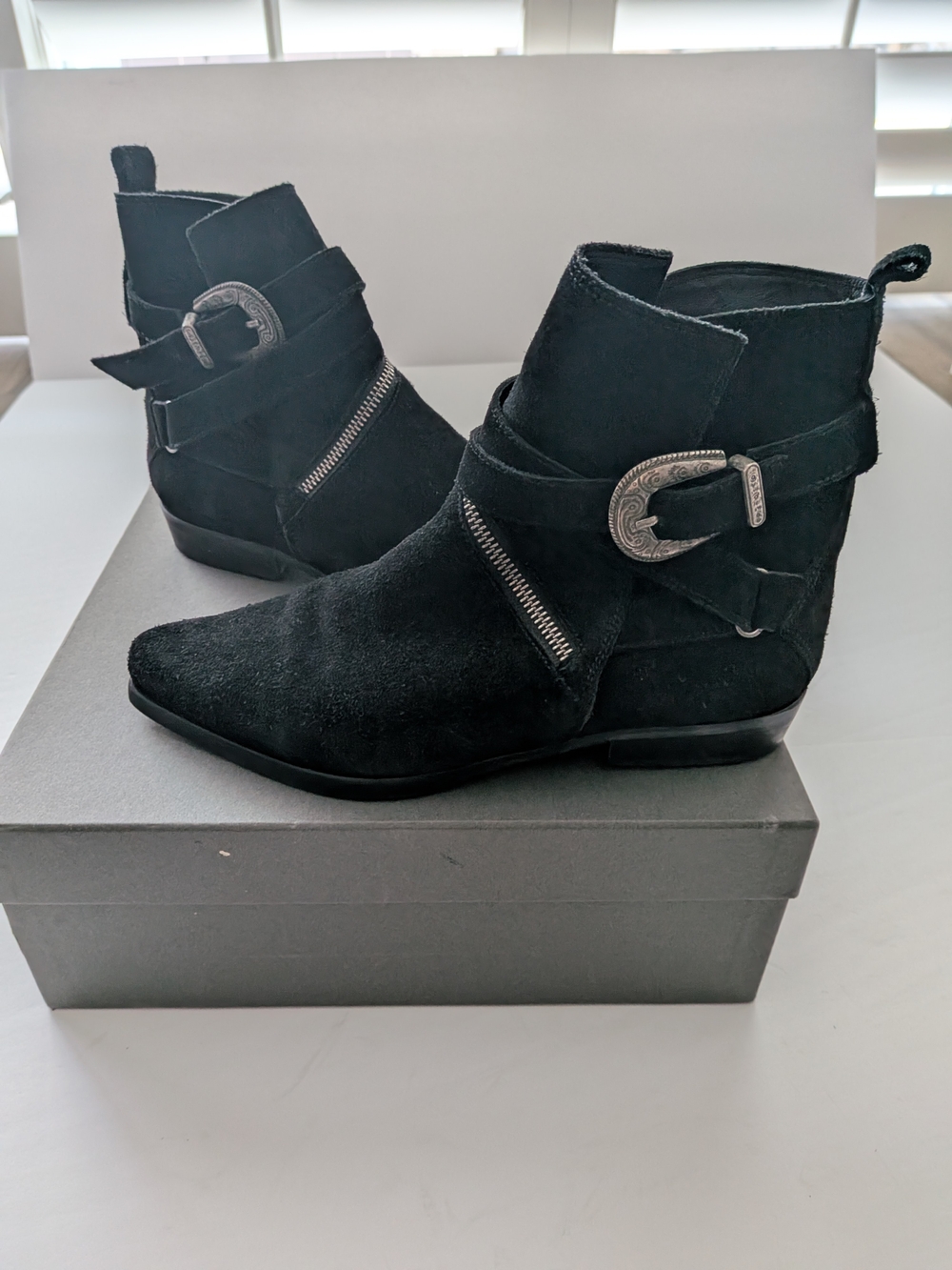 AllSaints Tejus Black Suede Western Zip Boots — US 7.5 / EU 38